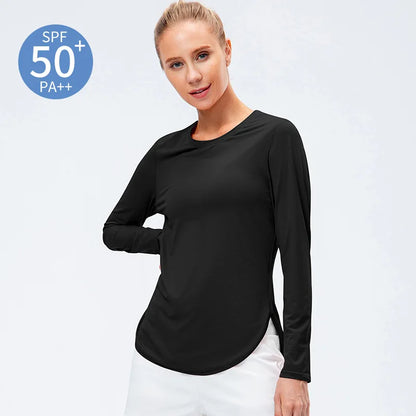 Camiseta Fitness, Proteção Solar UV 50+, Manga Longa, Moda Esportiva, Conforto e Estilo, Treino Ao Ar Livre, Tecnologia UV, Roupa Respirável, Look Fitness, Alta Performance, Secagem Rápida, Movimento Livre, Estilo Casual, Moda Feminina, Proteção e Conforto, Maluh Fit.
