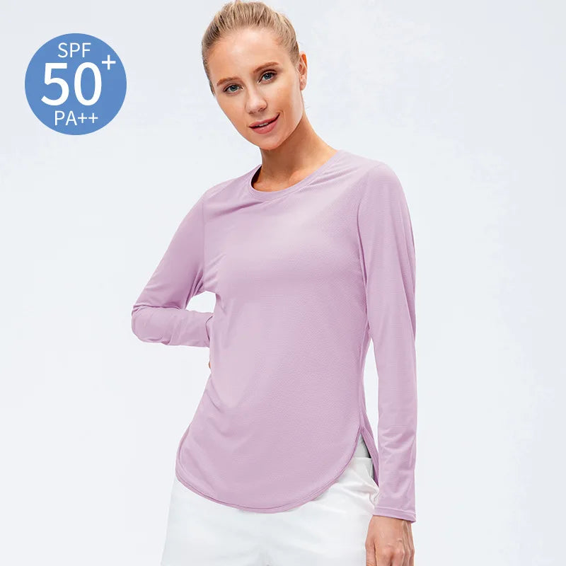 Camiseta Fitness, Proteção Solar UV 50+, Manga Longa, Moda Esportiva, Conforto e Estilo, Treino Ao Ar Livre, Tecnologia UV, Roupa Respirável, Look Fitness, Alta Performance, Secagem Rápida, Movimento Livre, Estilo Casual, Moda Feminina, Proteção e Conforto, Maluh Fit.