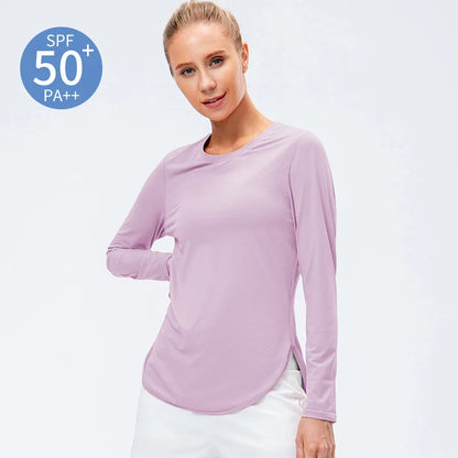 Camiseta Fitness, Proteção Solar UV 50+, Manga Longa, Moda Esportiva, Conforto e Estilo, Treino Ao Ar Livre, Tecnologia UV, Roupa Respirável, Look Fitness, Alta Performance, Secagem Rápida, Movimento Livre, Estilo Casual, Moda Feminina, Proteção e Conforto, Maluh Fit.